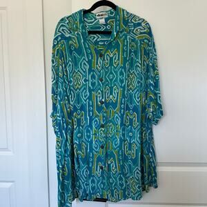 WeBeBop 3X Blue Green Tunic Button Plus Size Lagenlook Art to Wear Maximalist